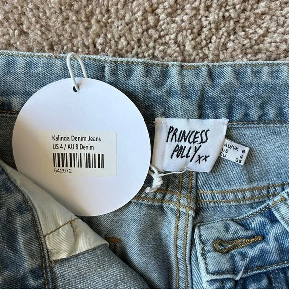 Princess Polly PP DNM Kalinda Light Wash Denim Blue Jeans Size 4 - Picture 6 of 13